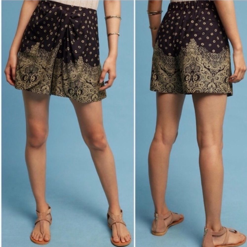 Anthropologie Hei Hei Black & Gold Floral Skort
